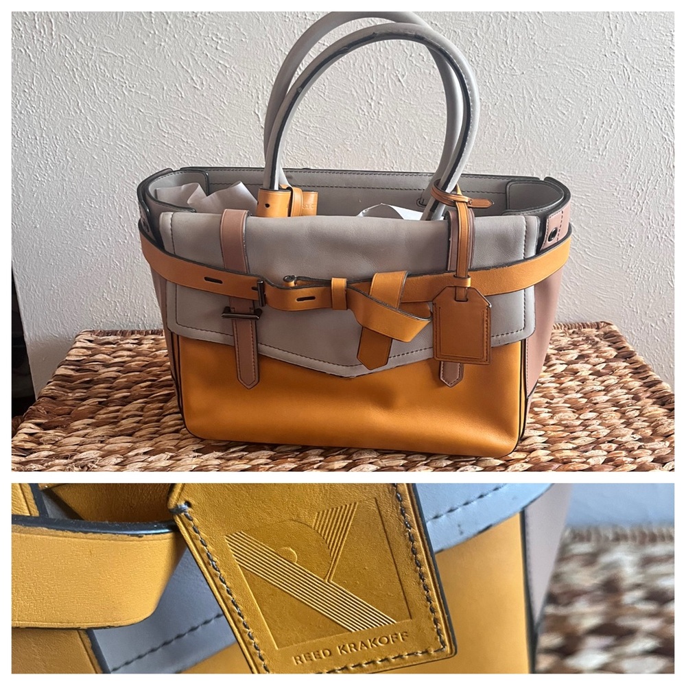 Reed Krakoff medium Boxer Tote Bag leather purse tricolor yellow gray black